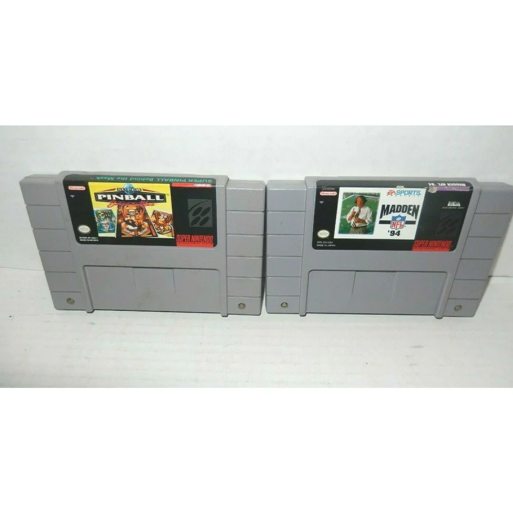 2 Super Nintendo SNES Game Cartridge Madden '94 & Super Pinball Behind The Mask